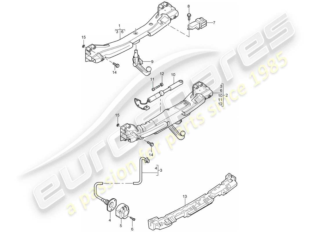 porsche cayenne (2003) tow hitch part diagram