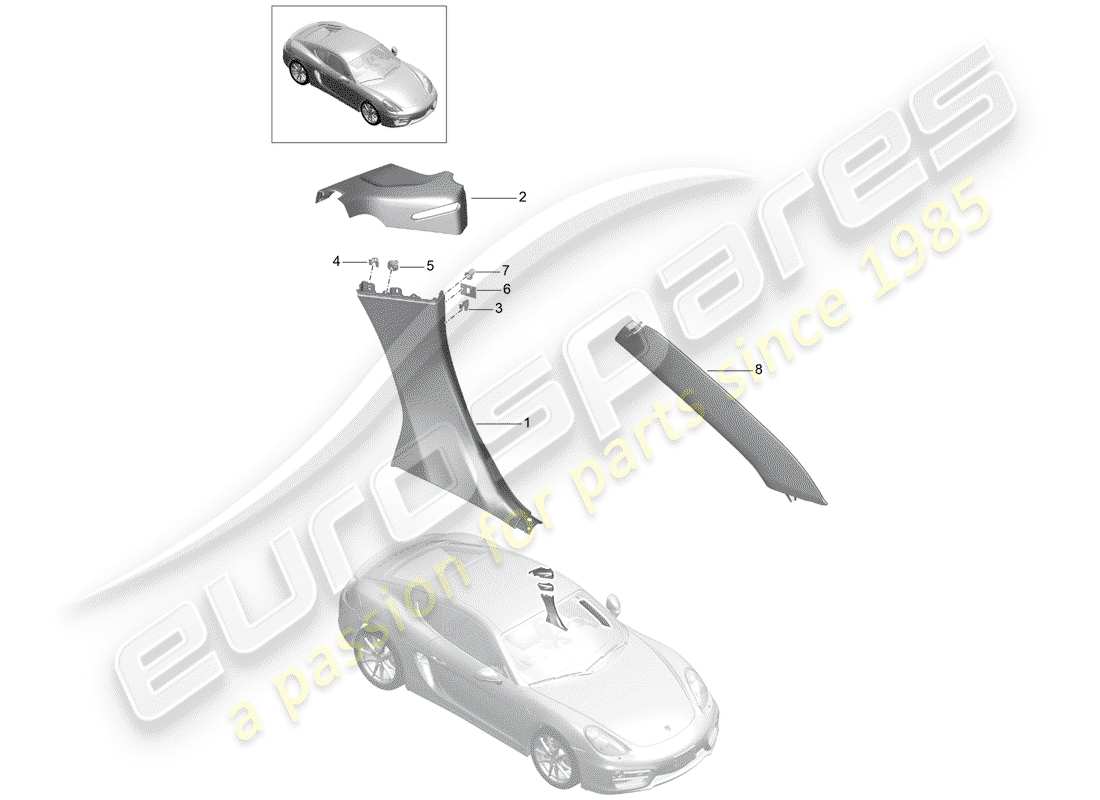 porsche cayman 981 (2015) quarter trim panel part diagram