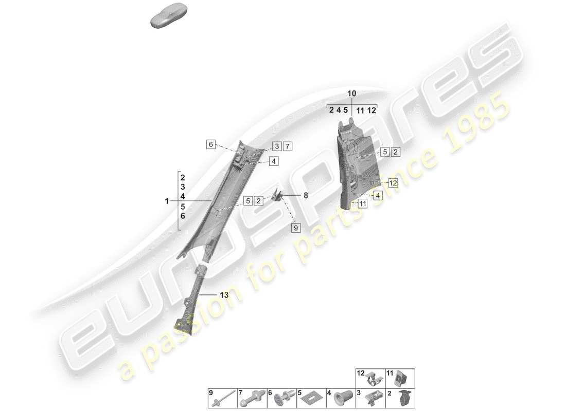 porsche 2019 lining, pillar a part diagram