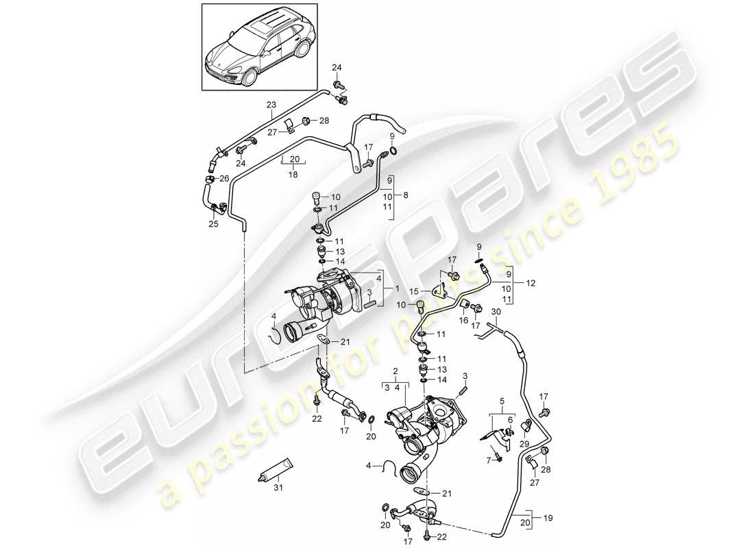 porsche cayenne e2 (2018) exhaust gas turbocharger part diagram