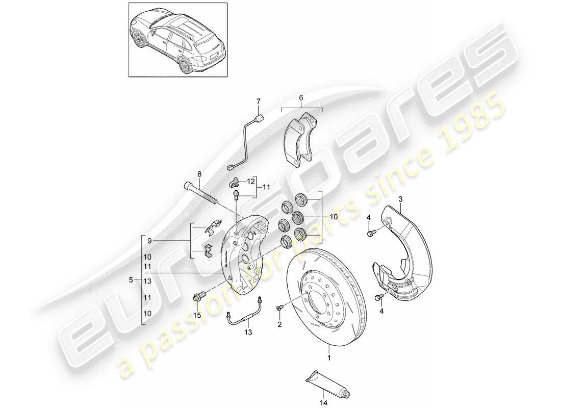 porsche cayenne e2 (2018) disc brakes part diagram