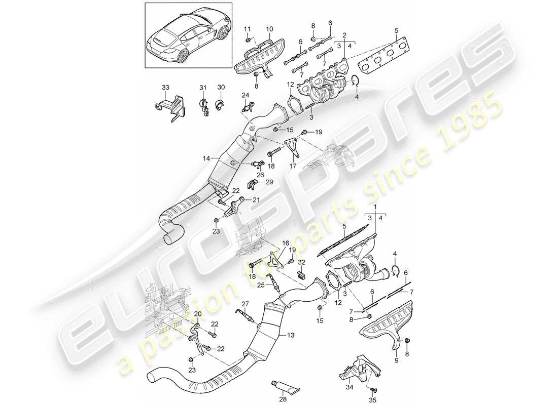 porsche panamera 970 (2010) exhaust system part diagram