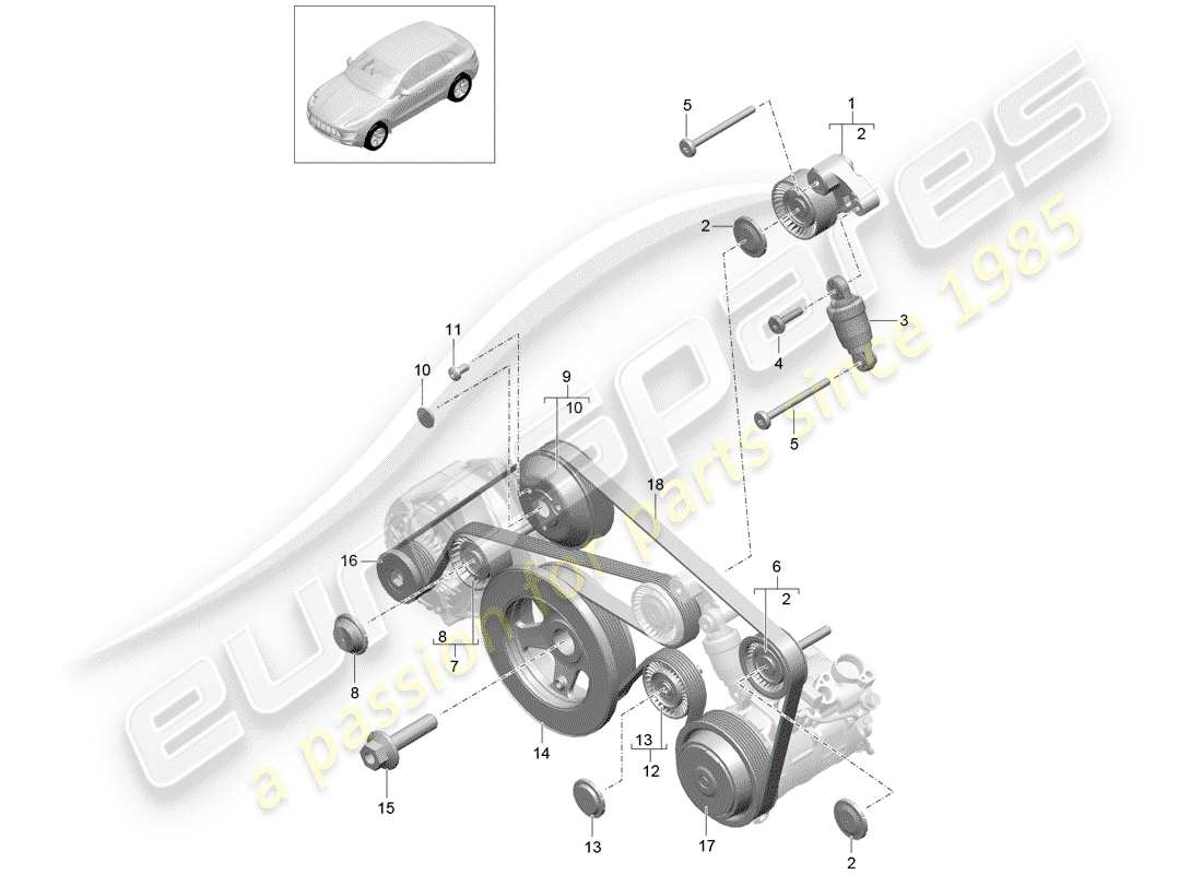 porsche macan (2014) belt tensioning damper part diagram