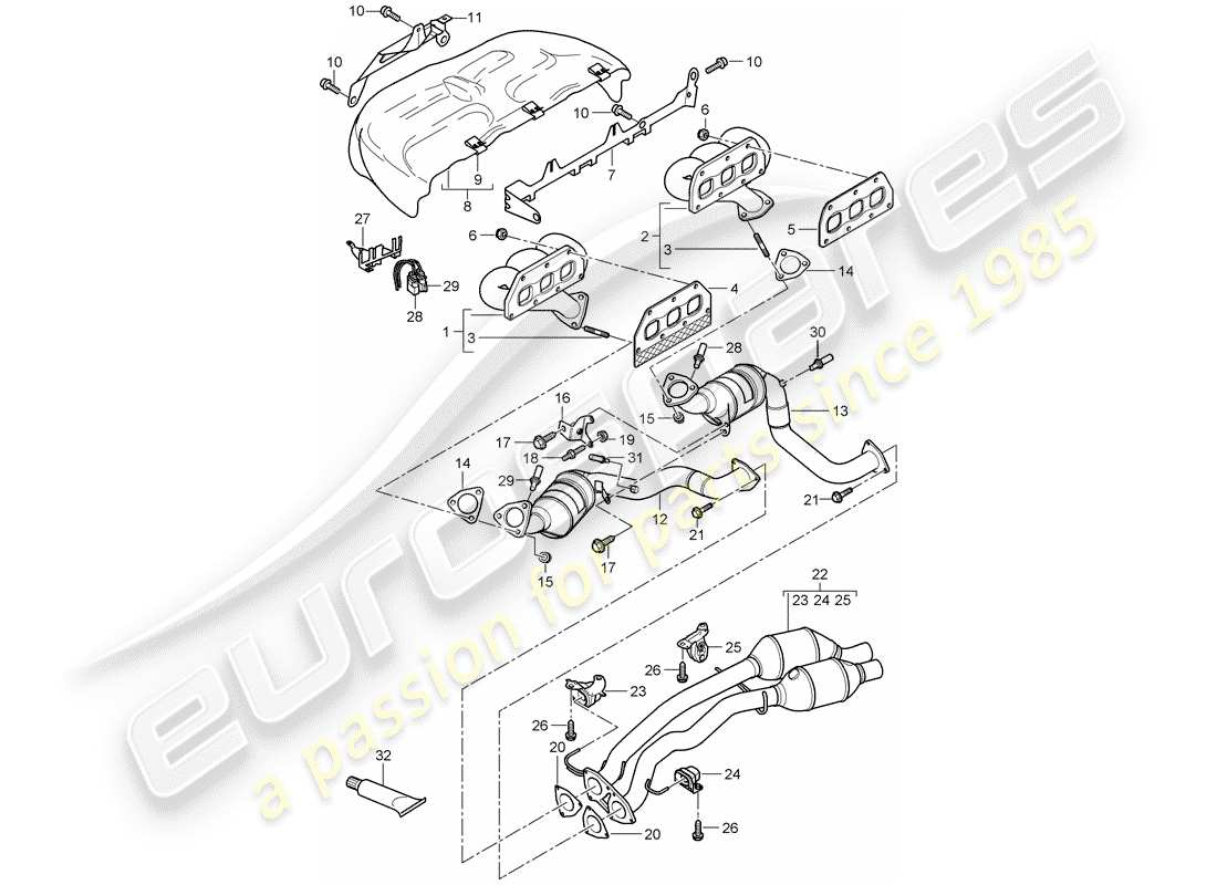 porsche cayenne (2010) exhaust system part diagram