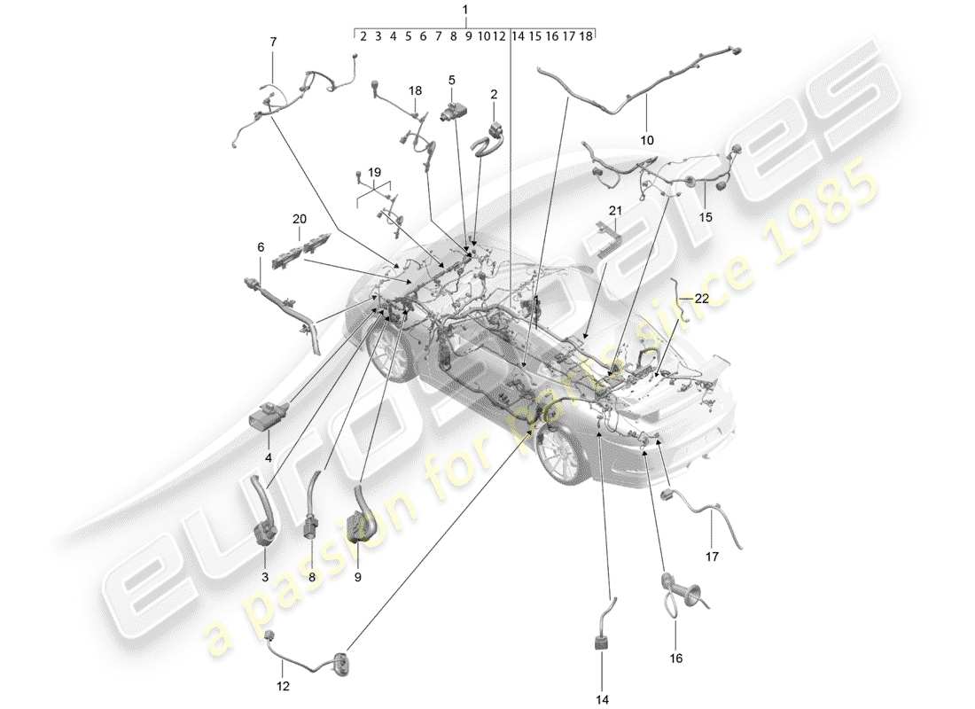 porsche 991r/gt3/rs (2019) wiring harnesses part diagram