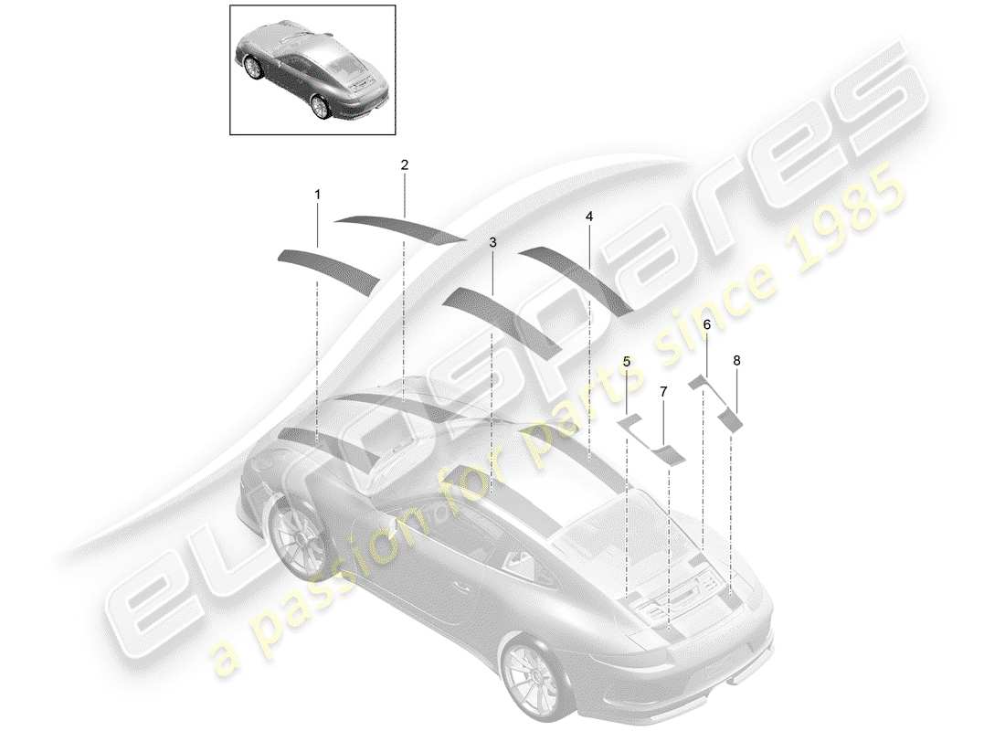 porsche 991r/gt3/rs (2019) trim foil part diagram