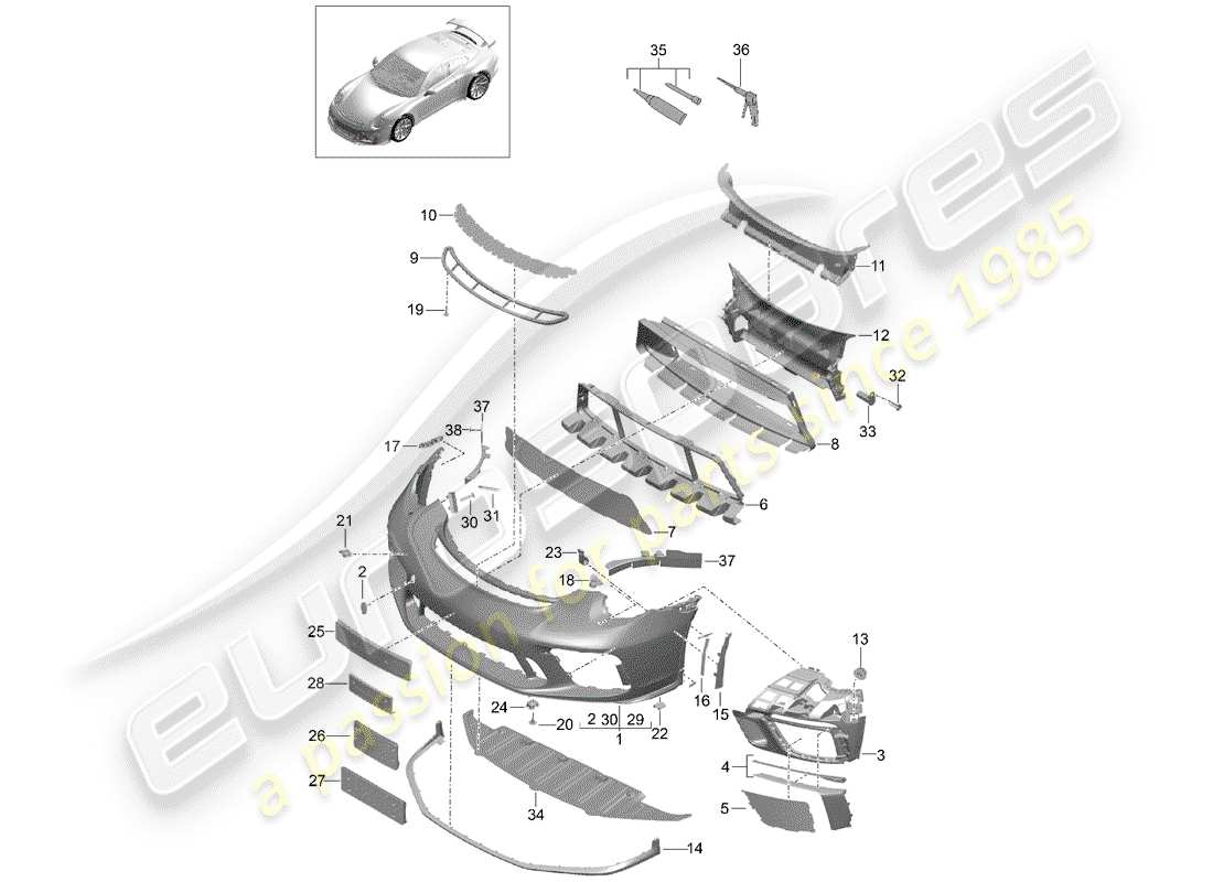 porsche 991r/gt3/rs (2019) bumper part diagram