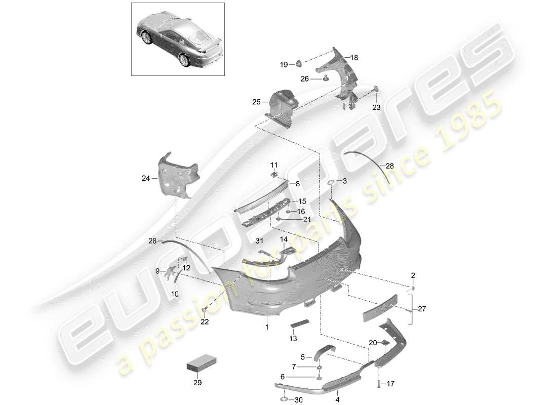 porsche 991r/gt3/rs (2019) bumper part diagram