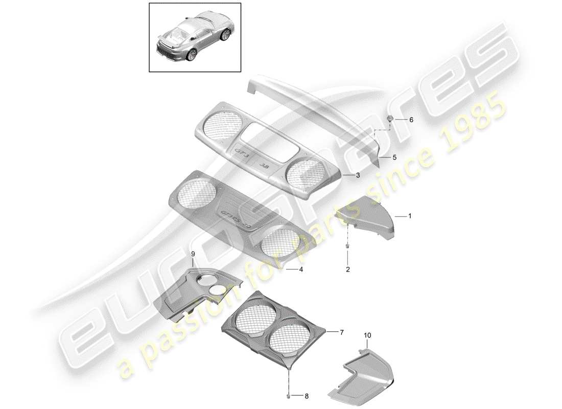 porsche 991r/gt3/rs (2015) lining part diagram