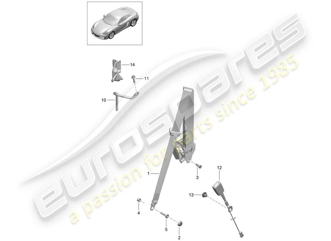 porsche cayman 981 (2015) seat belt part diagram