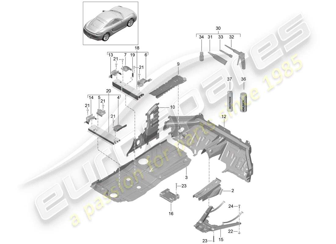 porsche cayman 981 (2015) floor part diagram