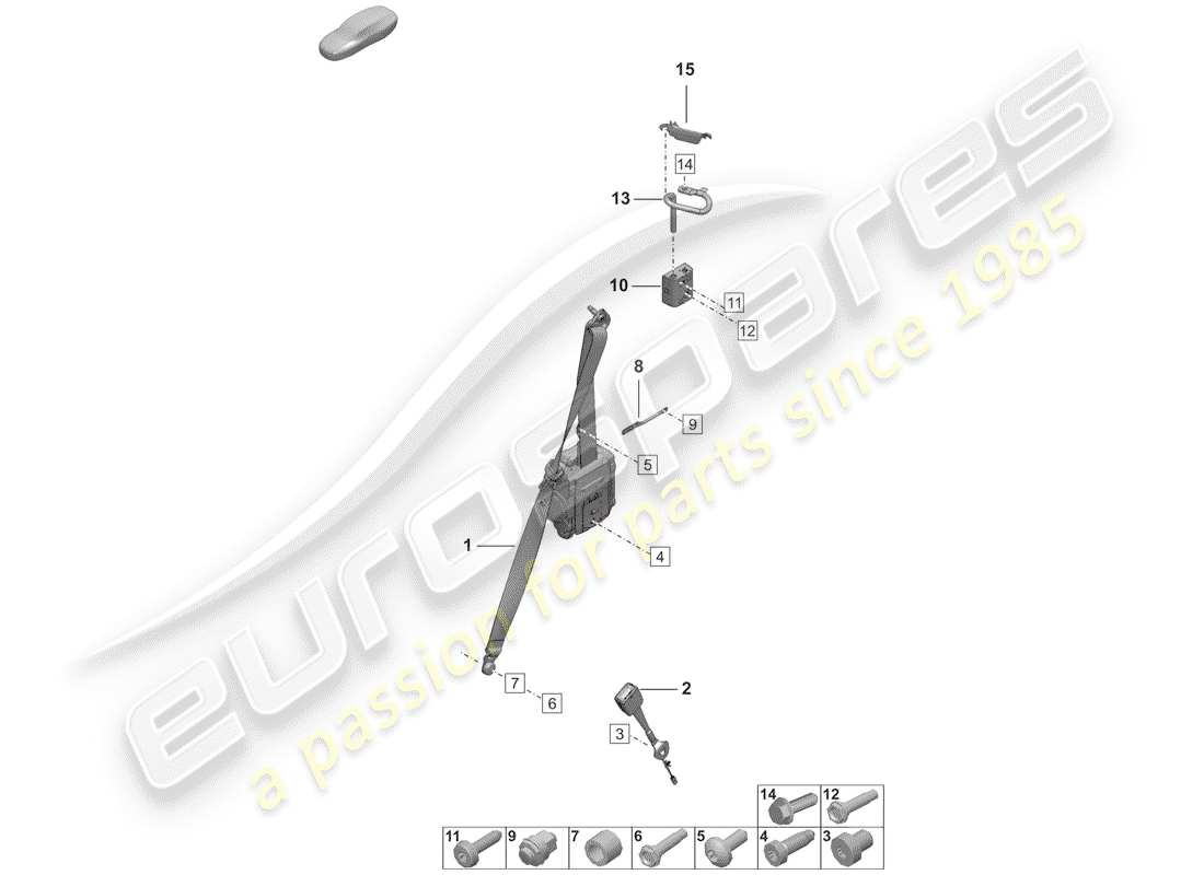 porsche 2019 three-point seat belt part diagram