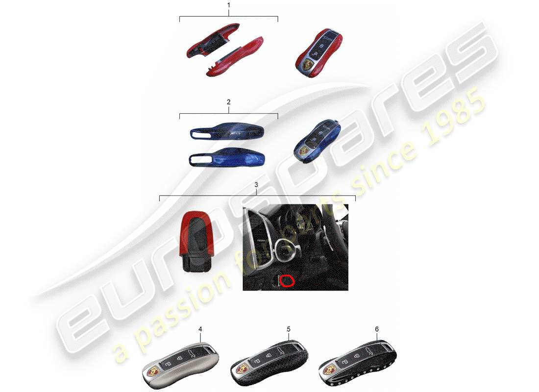 porsche tequipment panamera (2010) key cover part diagram