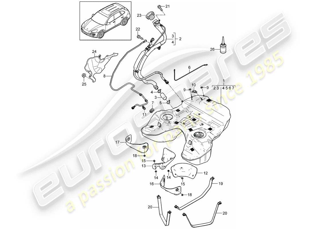 porsche cayenne e2 (2017) fuel tank part diagram