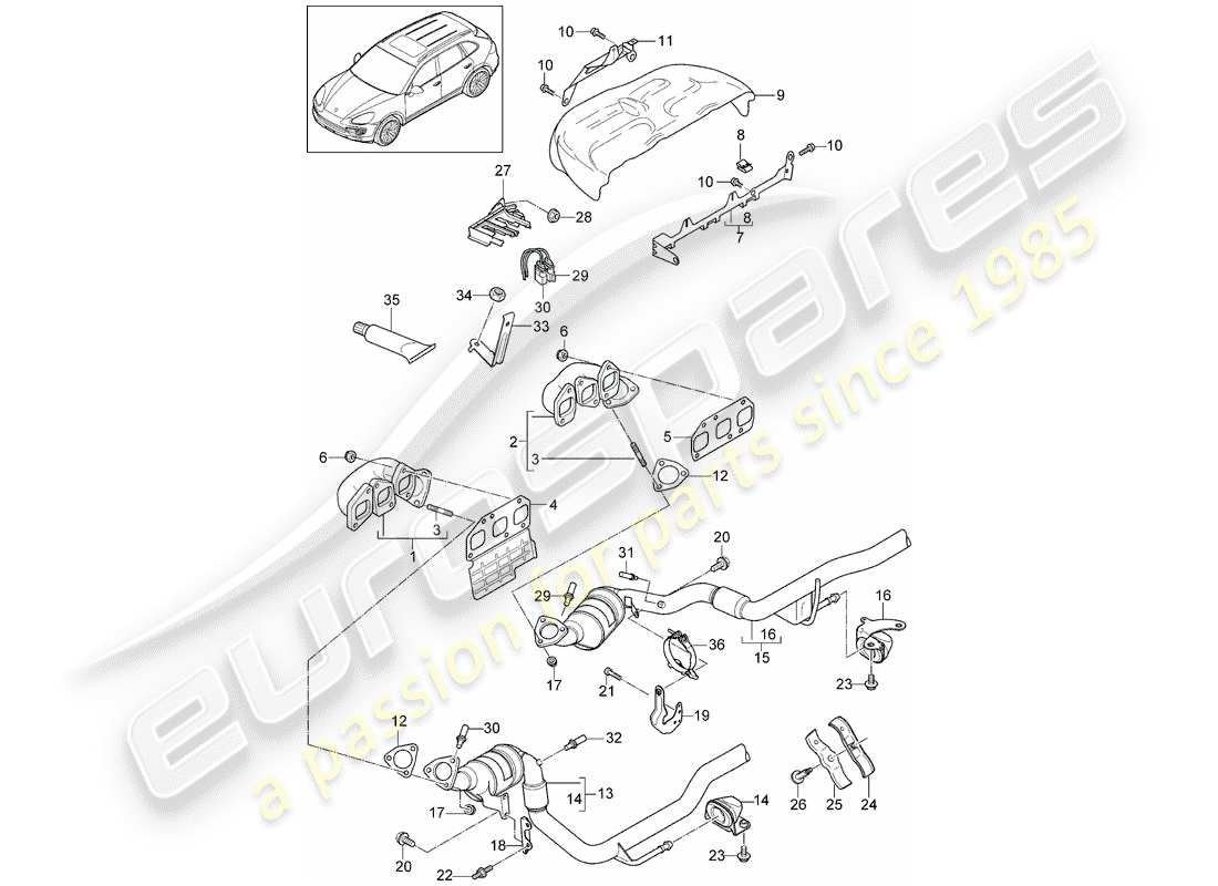 porsche cayenne e2 (2017) exhaust system part diagram