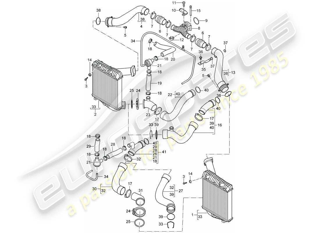 porsche cayenne (2003) charge air cooler part diagram