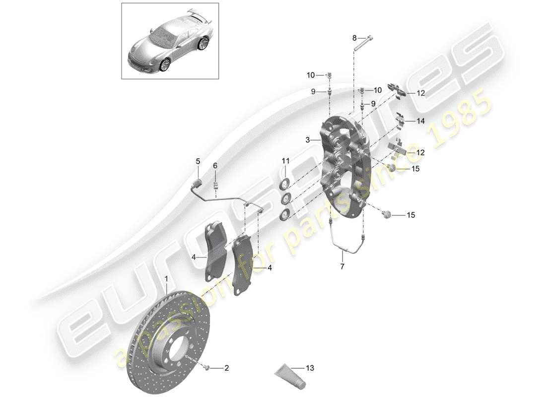 porsche 991r/gt3/rs (2020) disc brakes part diagram