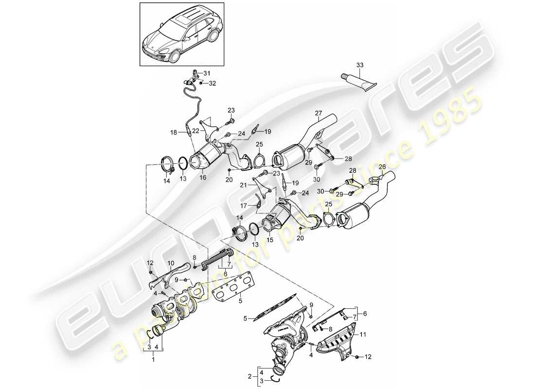 porsche cayenne e2 (2012) exhaust system part diagram