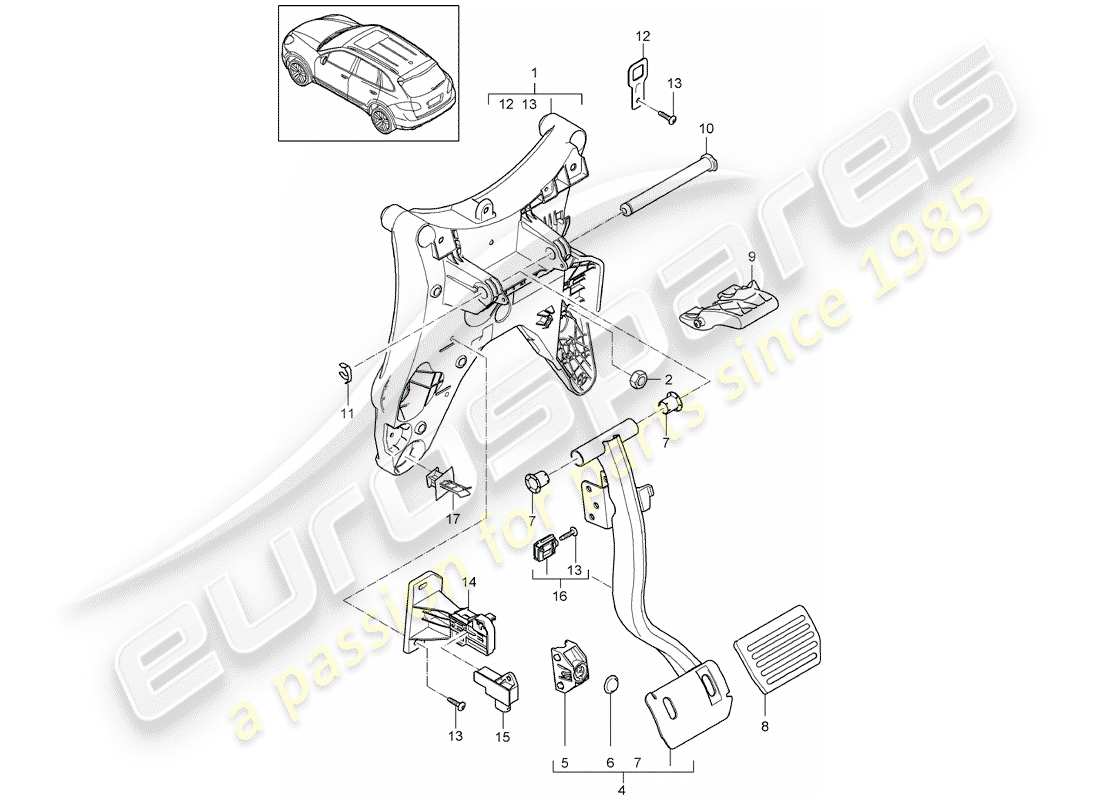 porsche cayenne e2 (2012) pedals part diagram