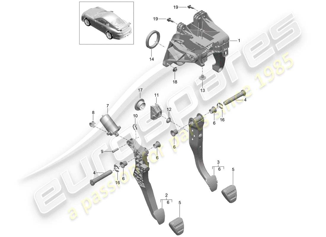 porsche 991r/gt3/rs (2020) brake and acc. pedal assembly part diagram