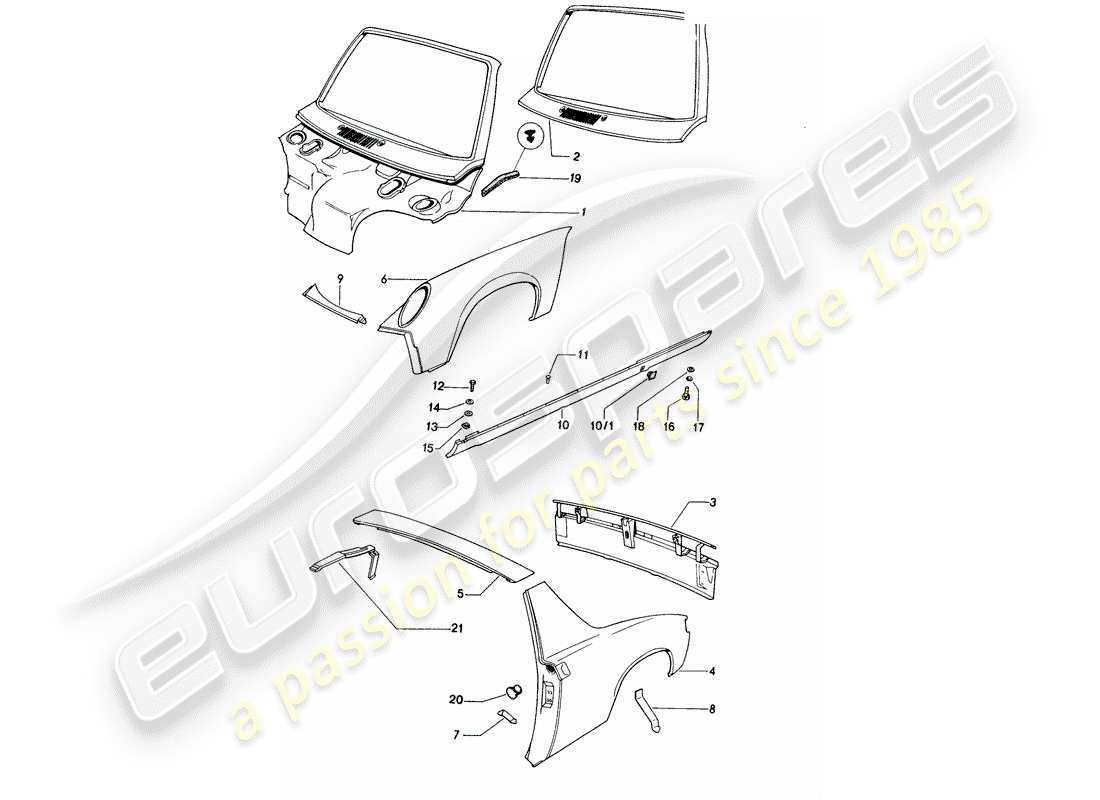 porsche 914 (1971) exterior panelling part diagram