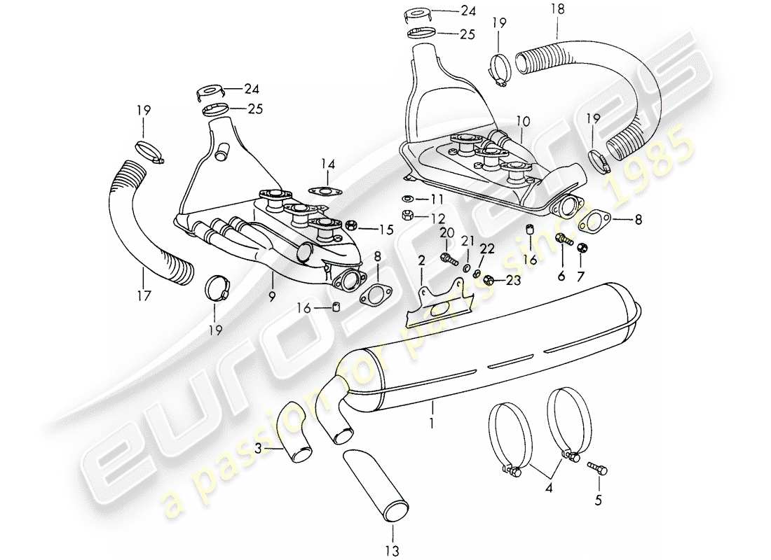 porsche 911/912 (1968) exhaust system part diagram