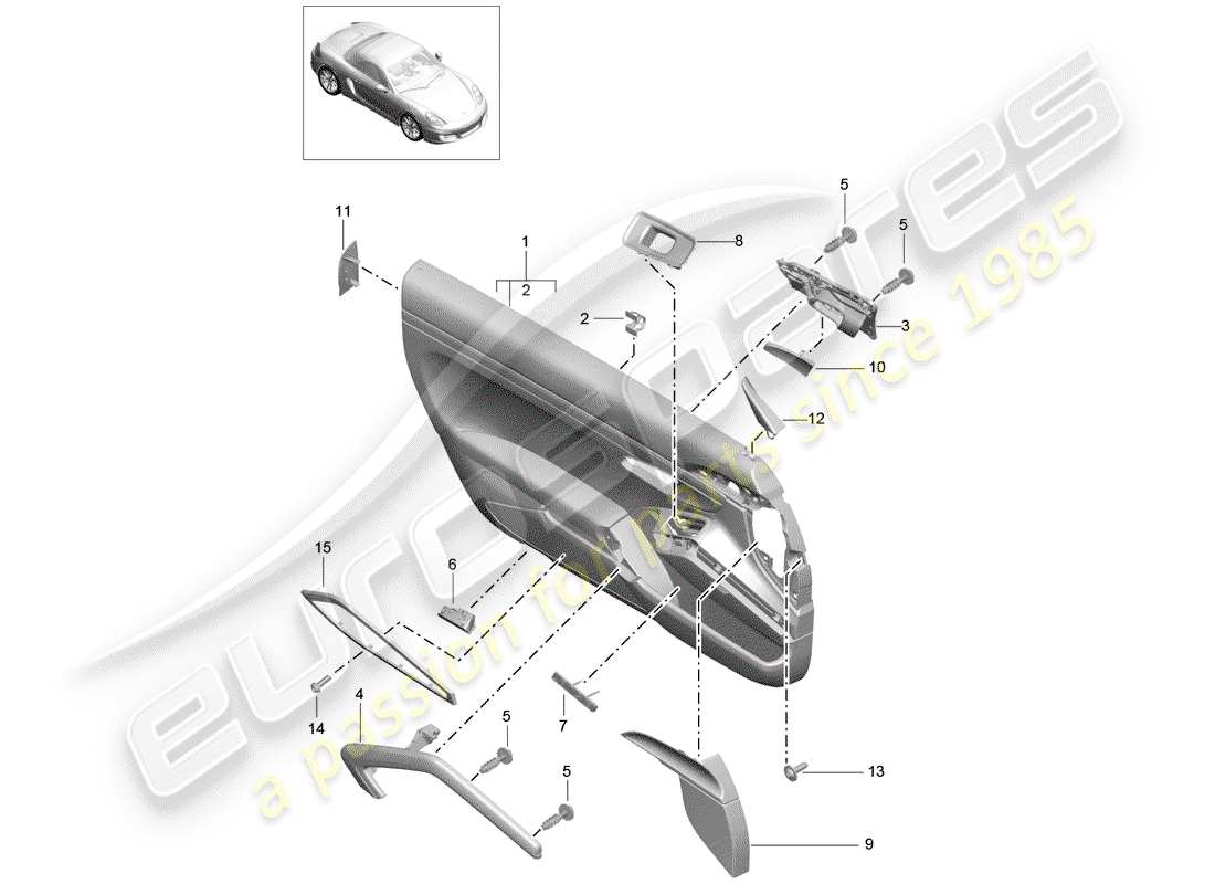 porsche boxster 981 (2015) door panel part diagram