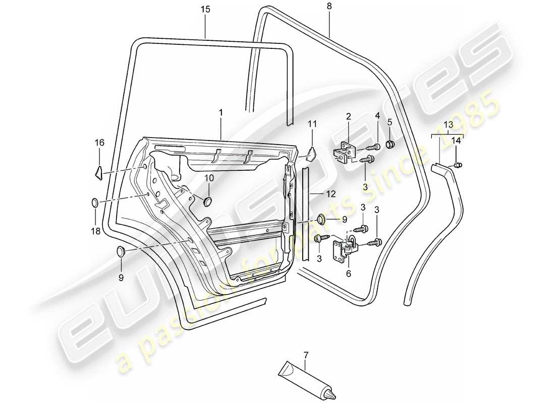 porsche cayenne (2009) door shell part diagram