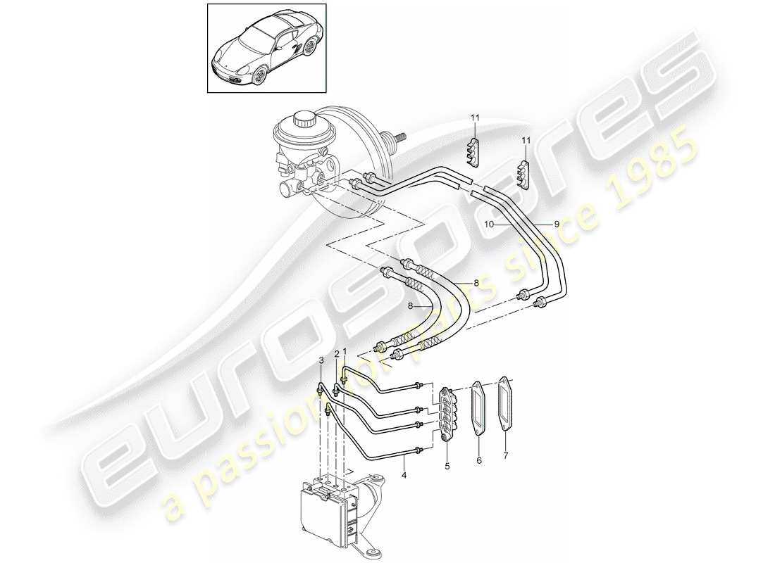 porsche cayman 987 (2010) brake lines part diagram