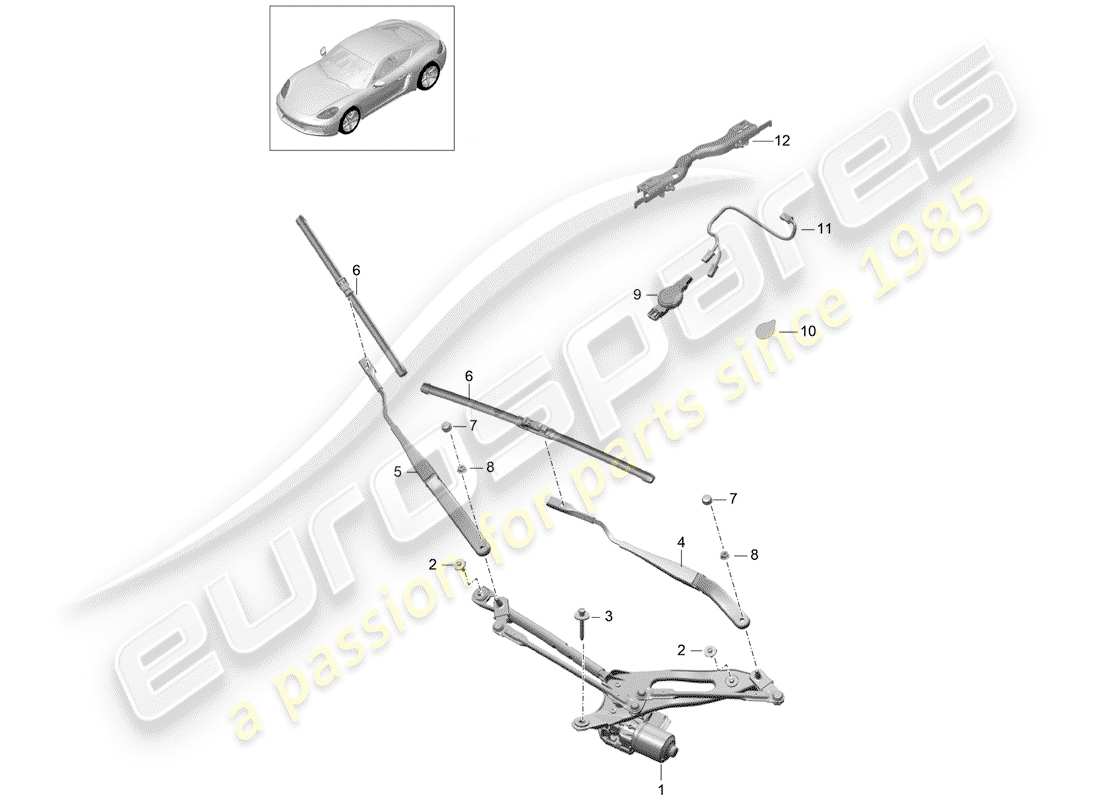 porsche 718 cayman (2020) windshield wiper system compl. part diagram