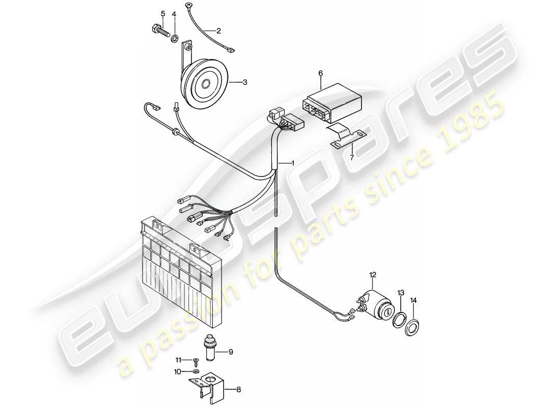 porsche 944 (1983) alarm system part diagram