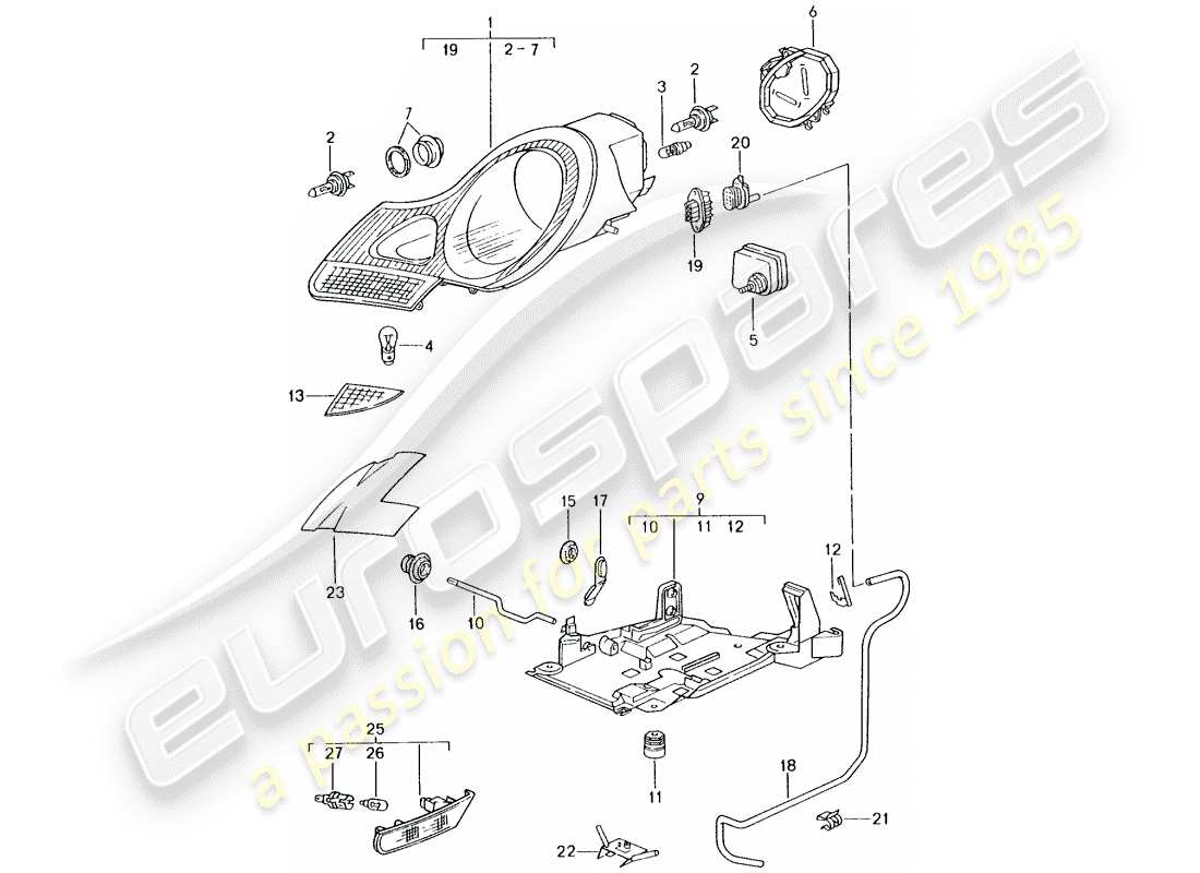 porsche 996 gt3 (2005) headlamp - turn signal repeater - d >> - mj 2001 part diagram