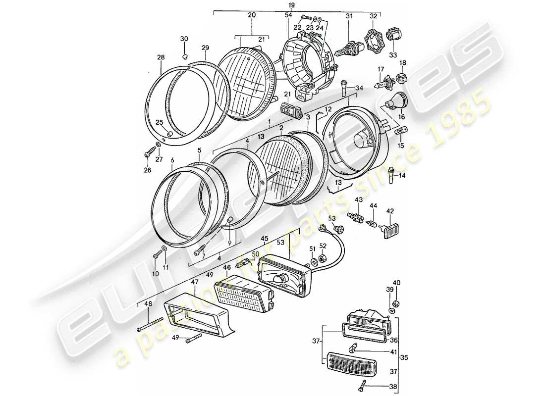 porsche 911 (1987) headlamp part diagram