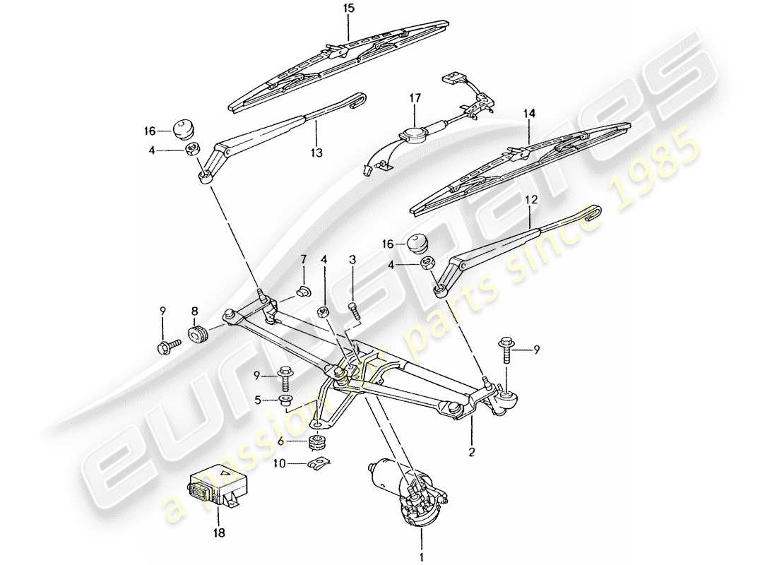 porsche boxster 986 (2001) windshield wiper system compl. - rain sensor part diagram