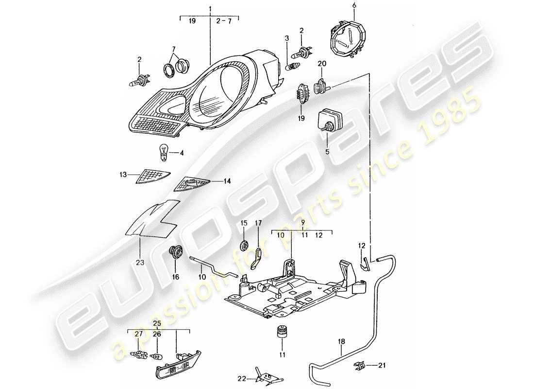 porsche 996 (2003) headlamp - turn signal repeater - d >> - mj 2001 part diagram