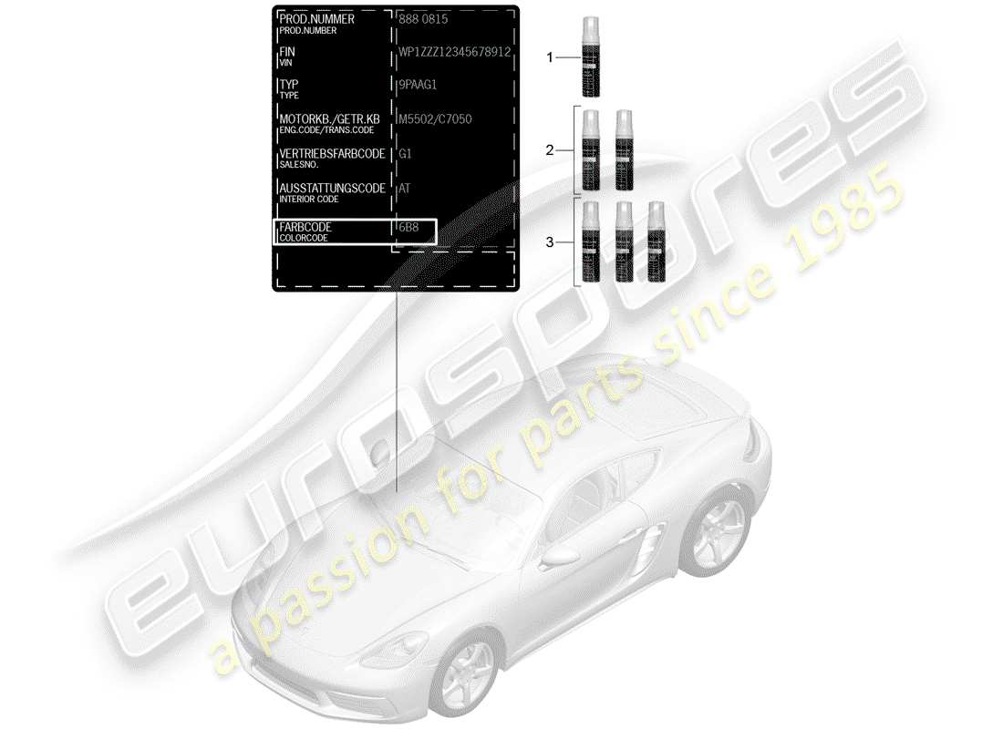 porsche 718 cayman (2020) paint touch-up stick part diagram