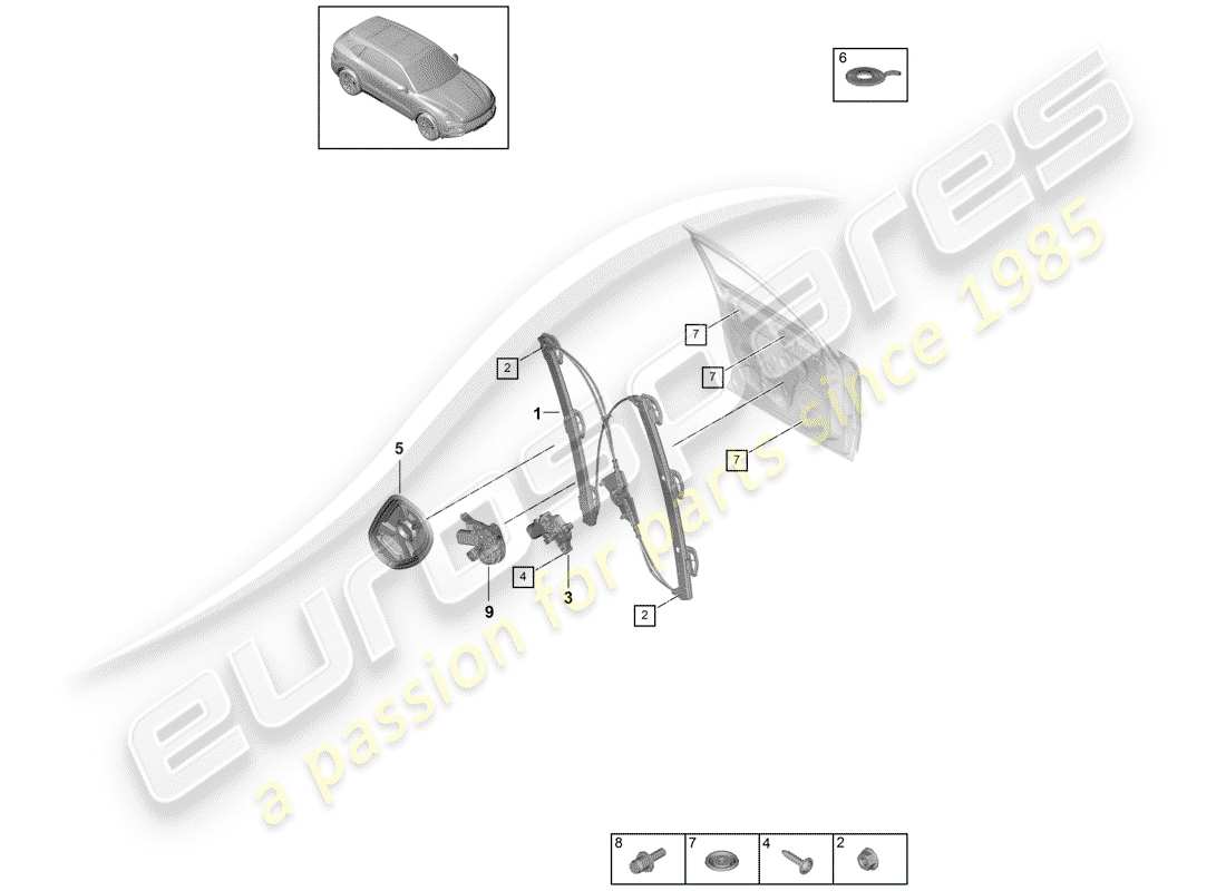 porsche cayenne e3 (2018) window regulator part diagram