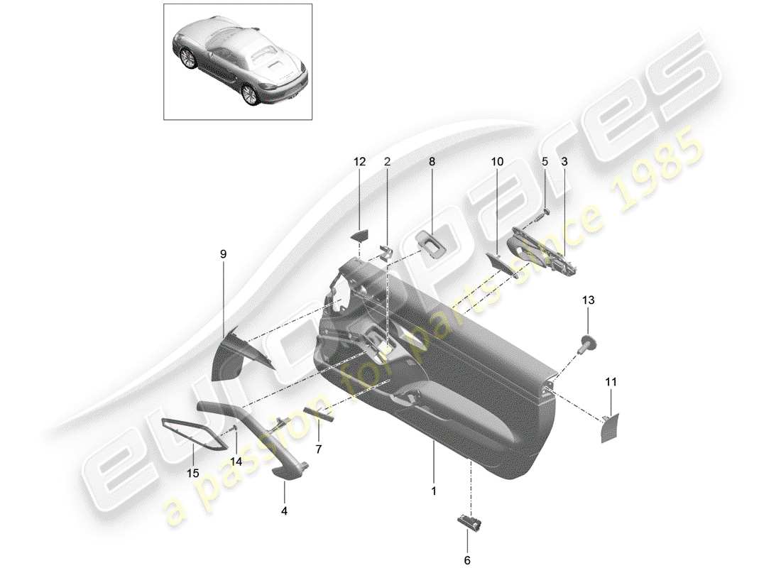 porsche boxster 981 (2013) door panel part diagram