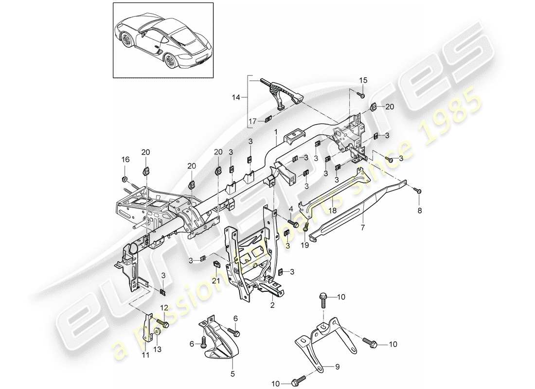 porsche cayman 987 (2011) retaining frame part diagram