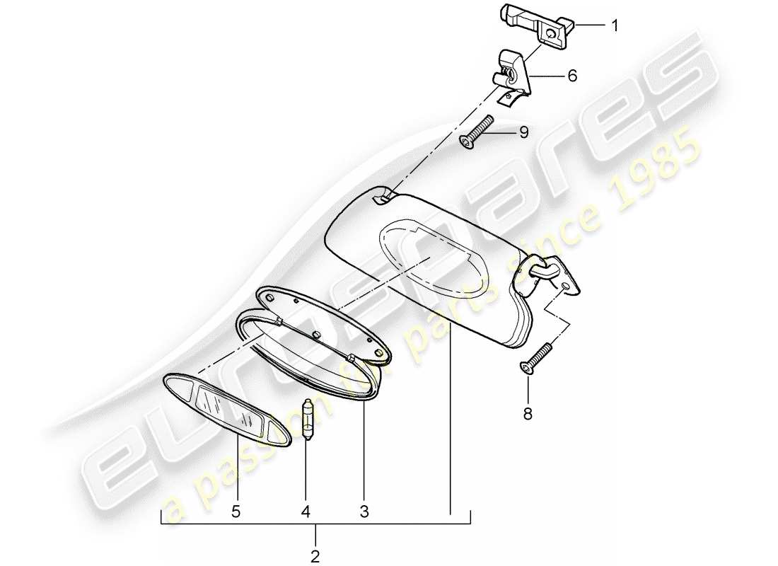 porsche 996 gt3 (2004) sun vizors part diagram