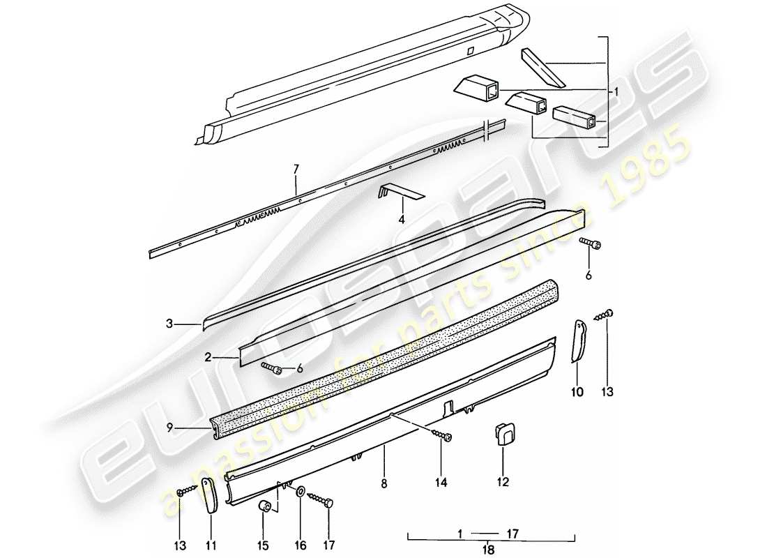 porsche 911 (1989) special model - flatnose design - exterior panelling part diagram