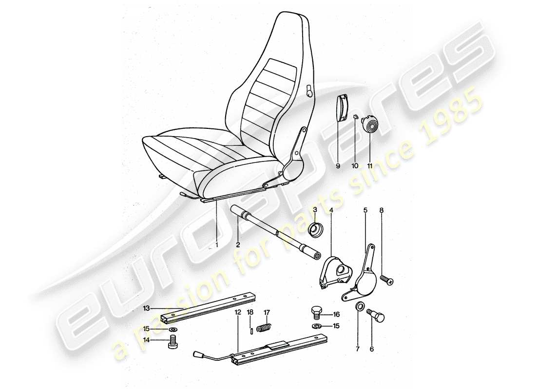 porsche 911 turbo (1976) sports seat - complete parts diagram