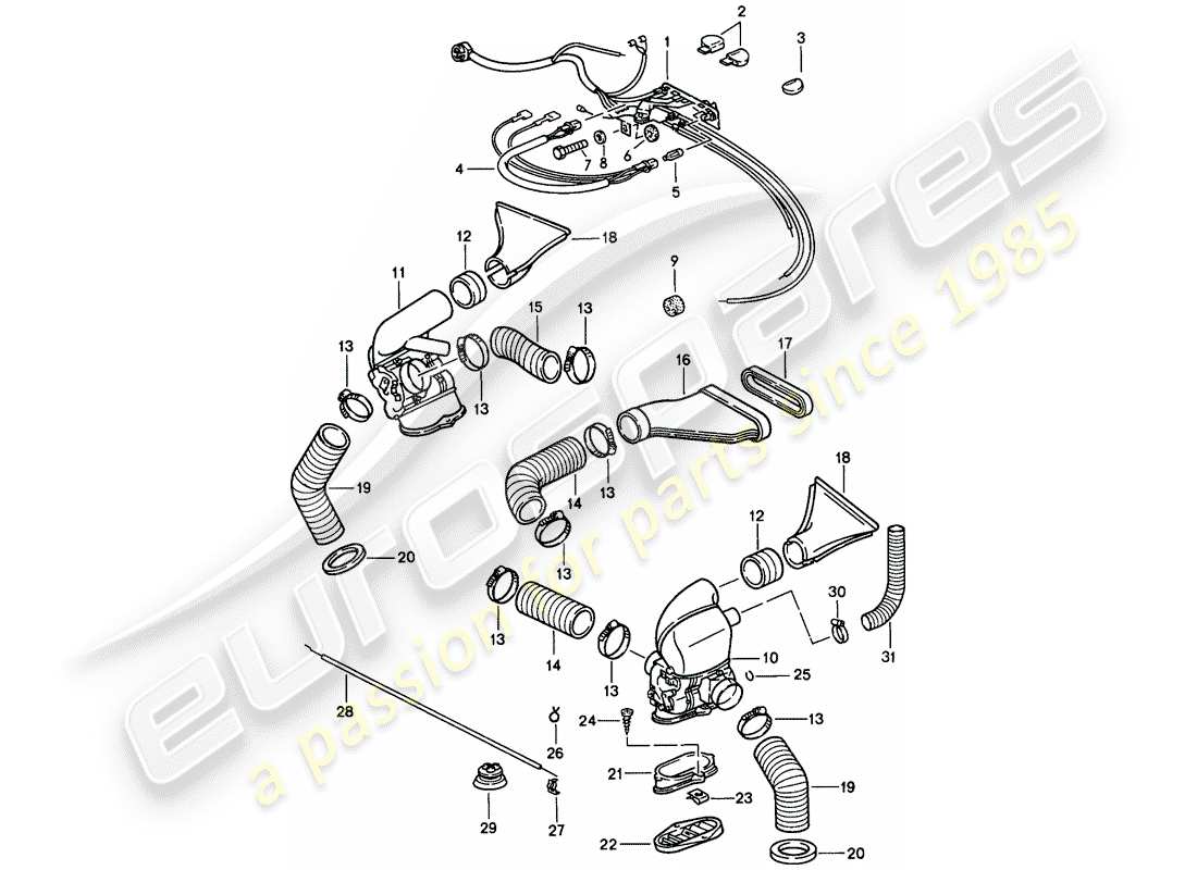 porsche 911 (1986) ventilation - heating system 2 part diagram