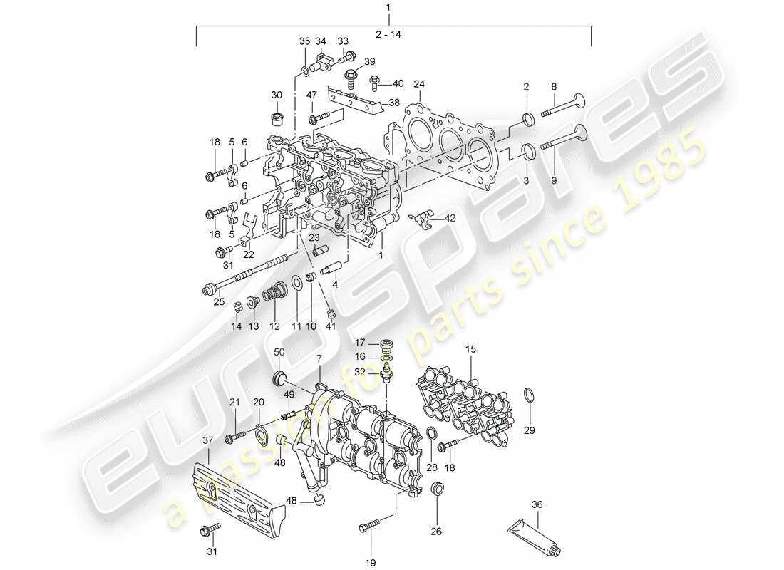 porsche 996 (2001) cylinder head - d - mj 2002>> part diagram