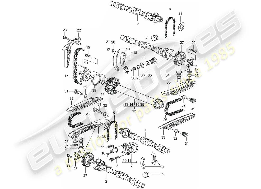 porsche 996 (2001) camshaft - timing chain - d >> - mj 2001 part diagram