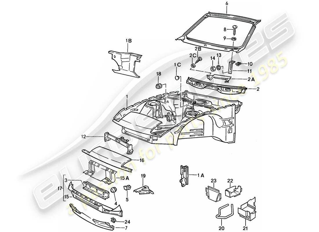 porsche 924s (1987) body front section part diagram