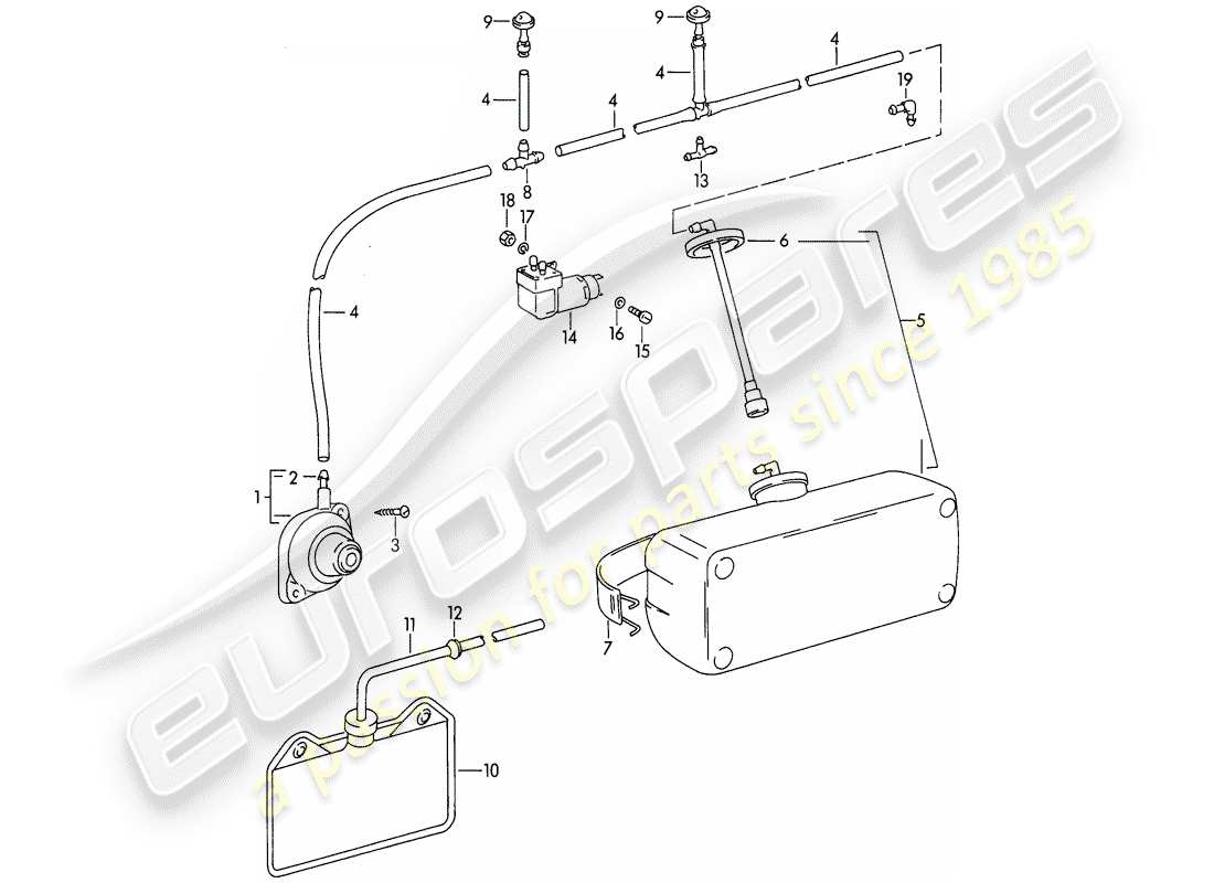 porsche 356b/356c (1965) windshield washer unit part diagram