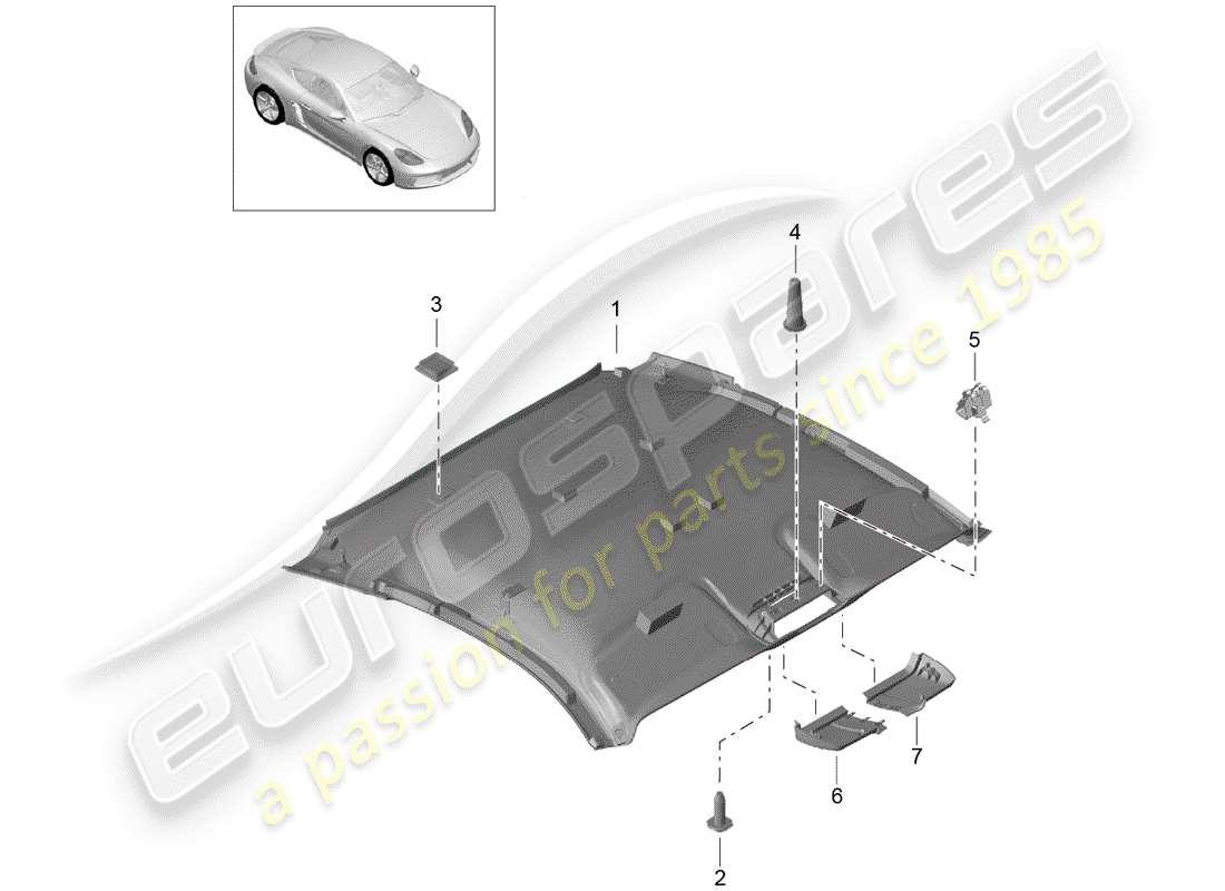 porsche 718 cayman (2018) roof trim panel part diagram