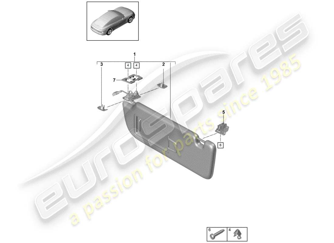 porsche panamera 971 (2019) sun vizors part diagram