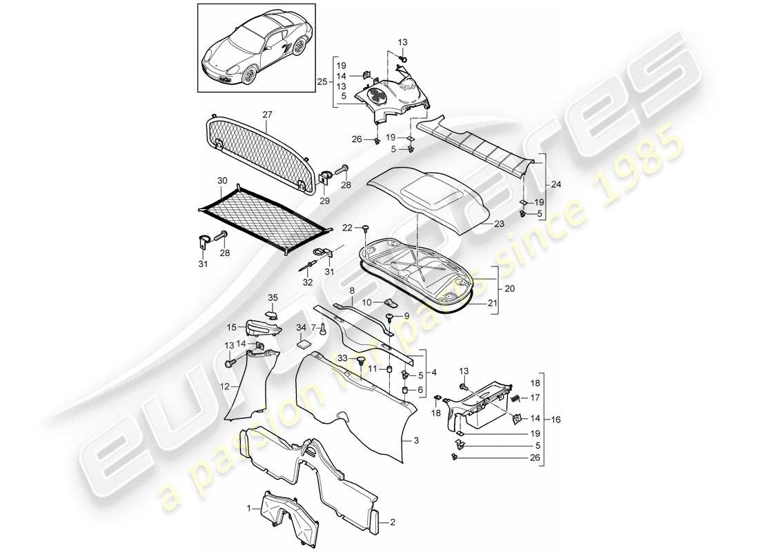 porsche cayman 987 (2009) trims part diagram